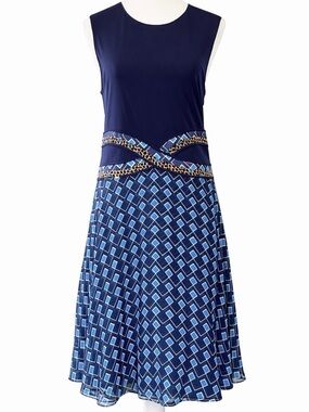 Diane von Furstenberg Rosalie Silk Dress in Blue Midnight Geo Print | Size 8